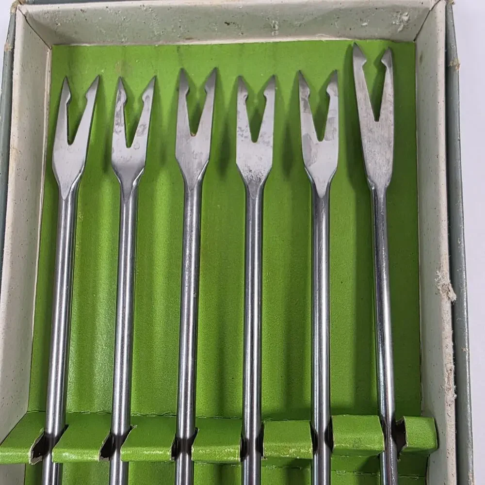 1970s Vintage Viking Fondue Forks Stainless Steel w/wooden colored handles Japan